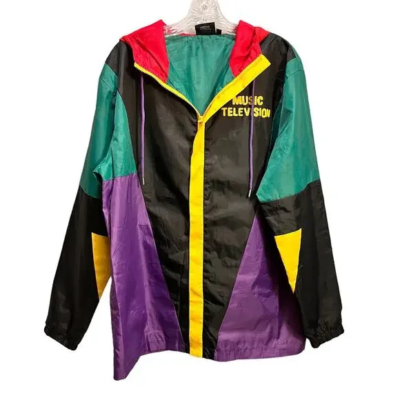 MTV Music Television Windbreaker Hoodie Colorblock WIndbreaker 2020 Jacket - Picture 1 of 12